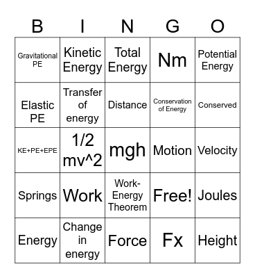 Energy Bingo Card