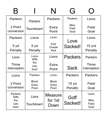 Thursday Night Football! Bingo Card