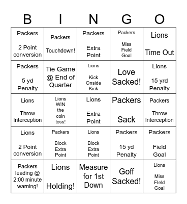 Thursday Night Football! Bingo Card