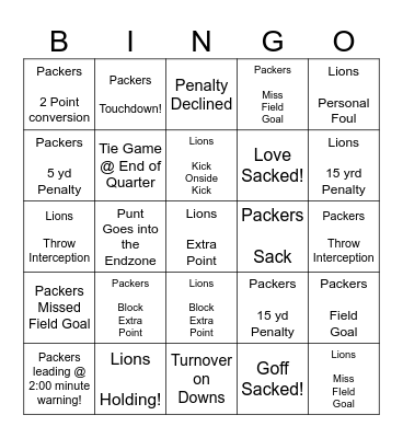 Thursday Night Football! Bingo Card