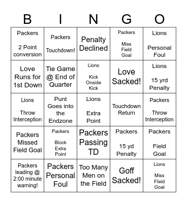 Thursday Night Football! Bingo Card