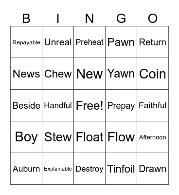 SRP Bingo Card