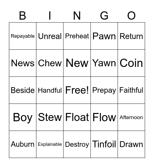 SRP Bingo Card