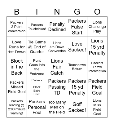 Thursday Night Football! Bingo Card