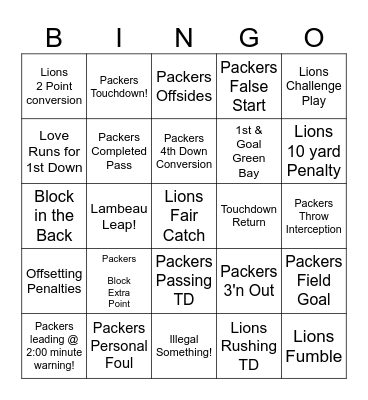 Thursday Night Football! Bingo Card