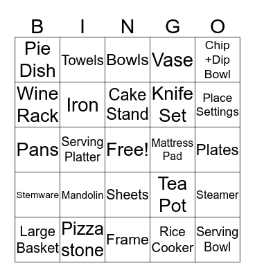 Rashae's Bridal Shower Bingo Card