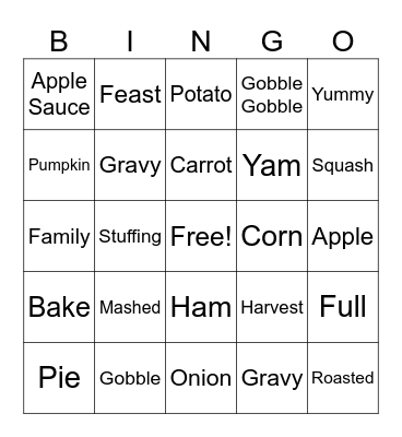 Thanksgiving Words! Bingo Card