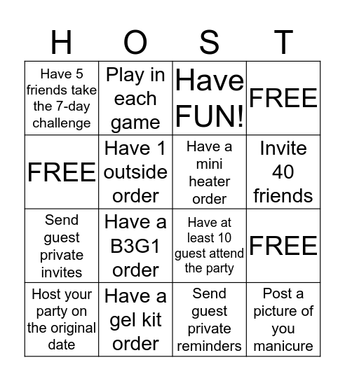 Hostess BINGO Card