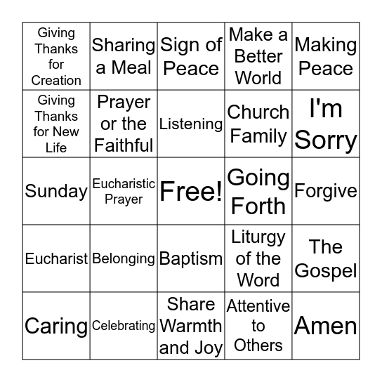 First Eucharist Bingo Card