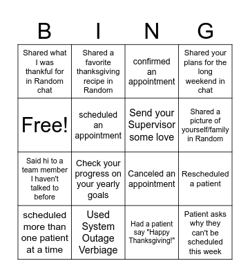 Thanksgiving Bingo! Bingo Card