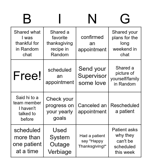 Thanksgiving Bingo! Bingo Card