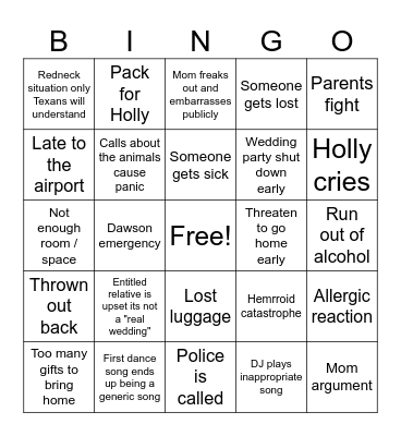 Randy Thanksgiving Bingo Card