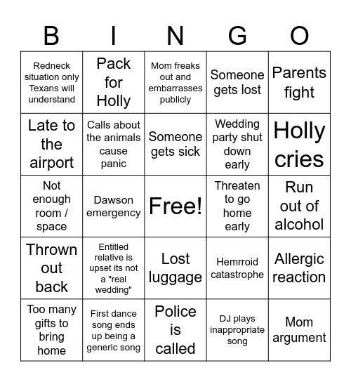 Randy Thanksgiving Bingo Card