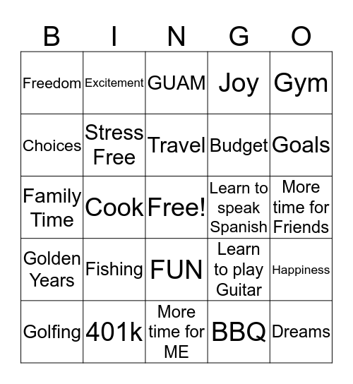 Retirement Bingo  Bingo Card