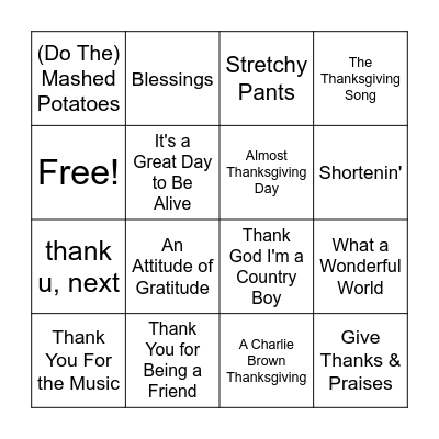 Thanksgiving BINGO Card