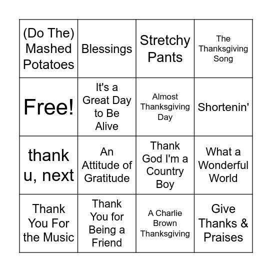 Thanksgiving BINGO Card