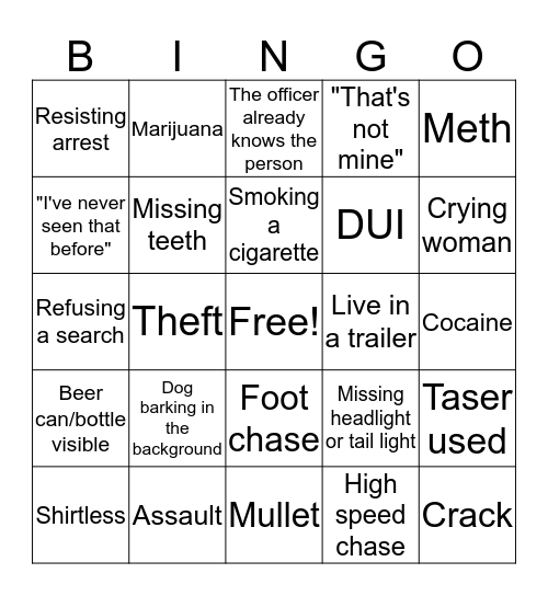 Cops Bingo Card