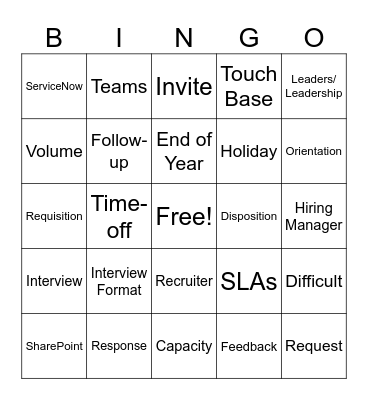 TA Operations Bingo Card
