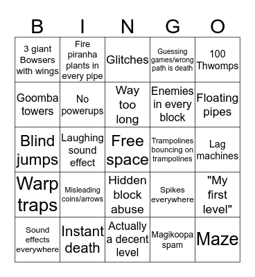 Super Expert 100 Mario Challenge Bingo Card