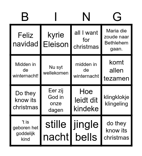 kerstmuziek Bingo Card