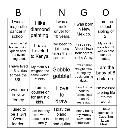 Happy Thanksgiving 2023! Bingo Card