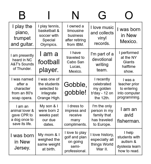 Happy Thanksgiving 2023! Bingo Card