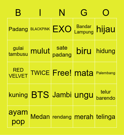bingo minci Bingo Card