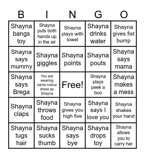 Shayna's Birthday Bingo! Bingo Card
