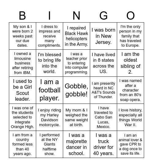 Happy Thanksgiving 2023! Bingo Card