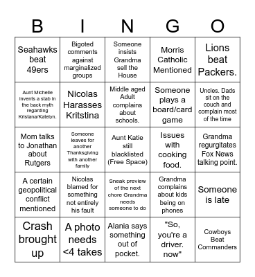Thanksgiving Bingo '23 Bingo Card