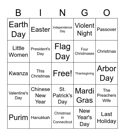 Holidays! Bingo Card