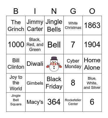 Holiday Bingo Card