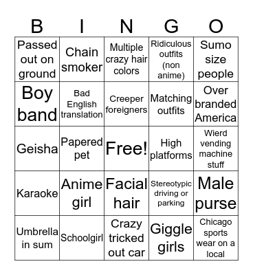 Japan Bingo Card