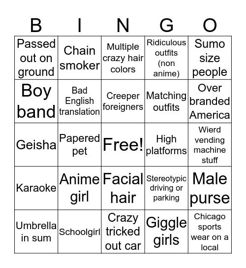 Japan Bingo Card