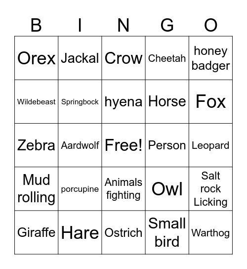 Untitled Bingo Card
