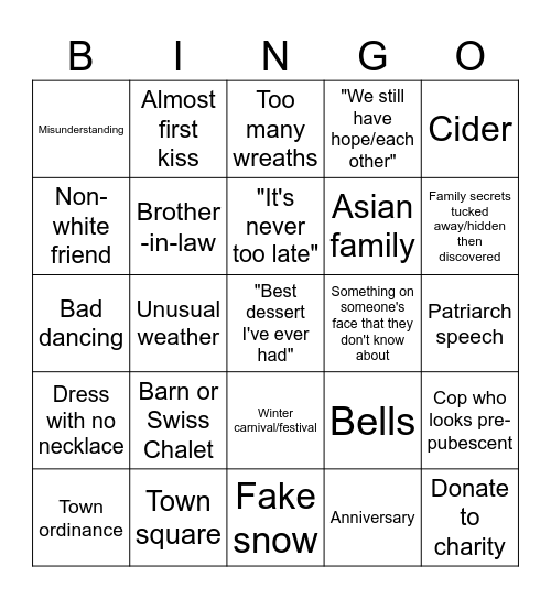 Hallmark Movies #2 Bingo Card