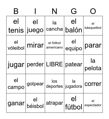 Deportes Bingo Card
