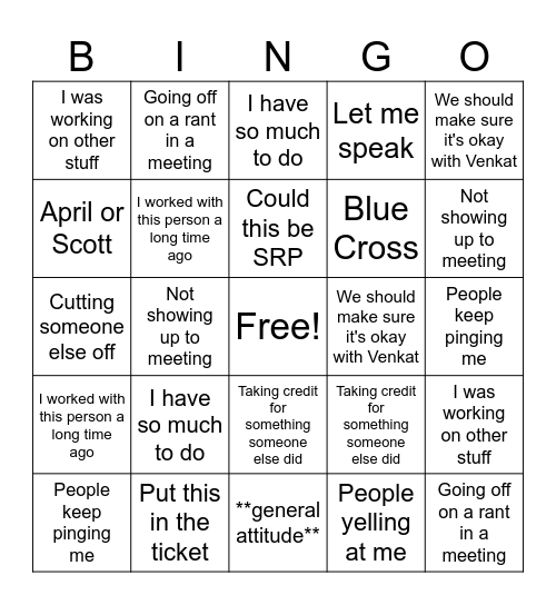 SJ Bingo Card