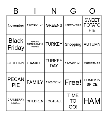 Happy Thanksgiving Bingo Card