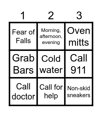 Fall Prevention Bingo Card