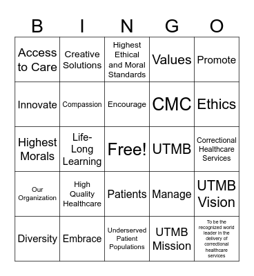 UTMB Mission for Region 3 MH Training Day Bingo Card