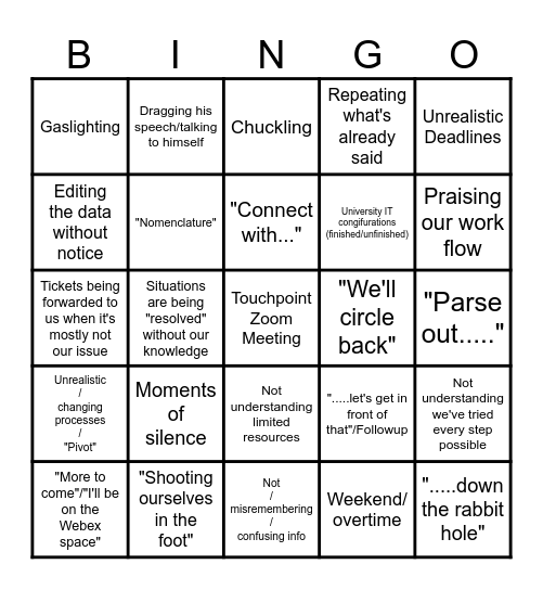 David Touchpoint Bingo Card