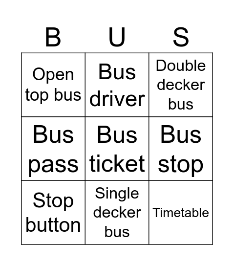 Stop the Bus! Bingo Card