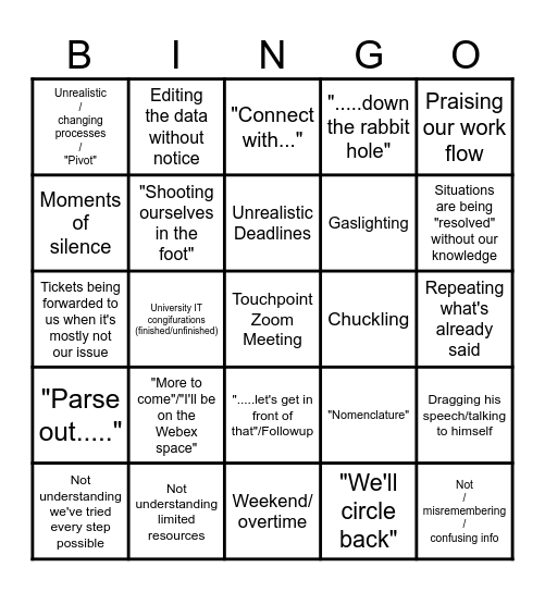 David Touchpoint Bingo Card