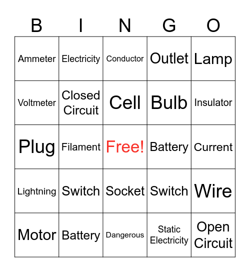 Electric Bingo Card
