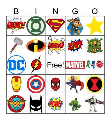 Superhero Bingo Card