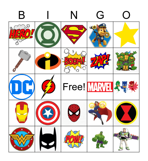 Superhero Bingo Card