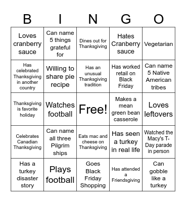 Thanksgiving Bingo Card