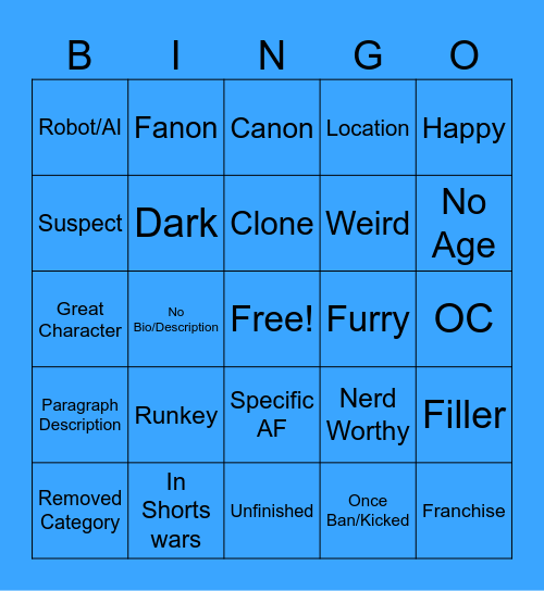 Riggyverse Character BINGO Card