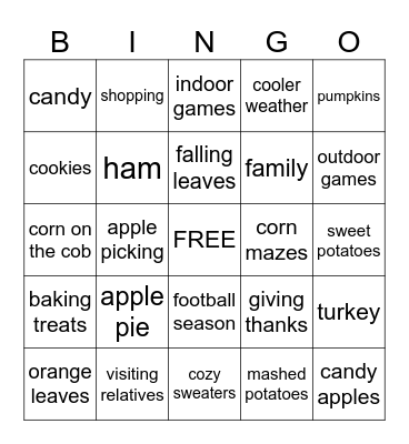 Fall Fun Bingo Card